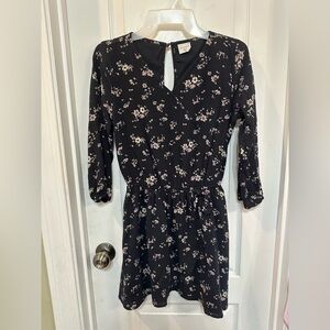 Abercrombie Kids Black Floral 3/4 Bishop Sleeve V-Neck Dress (Size 13/14)